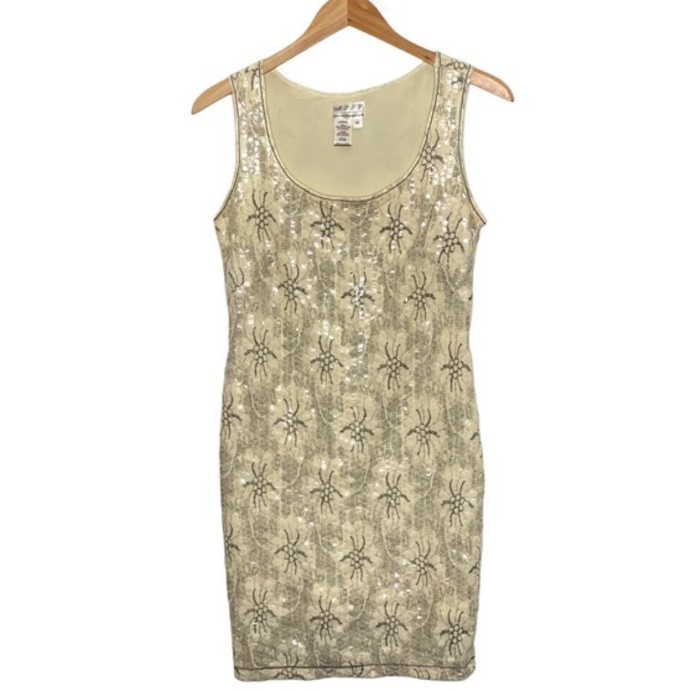 M.S.S.P Ivory Patterned Sequin Bodycon Dress Style 2D09K65 Size L